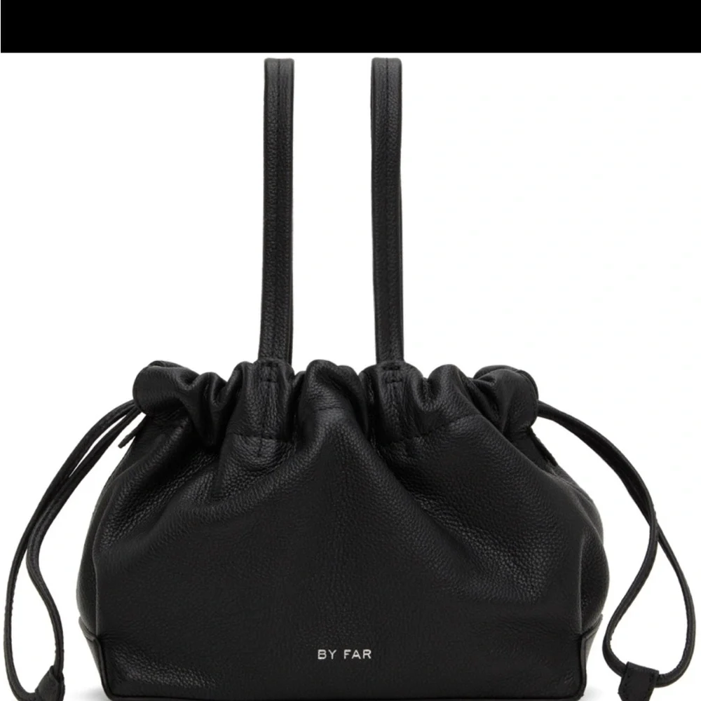 BY FAR Black Leather Drawstring Shoulder Bag